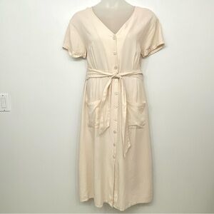 Joie Linen Blend Button-Down Midi Shirt Dress - Cream, Size L